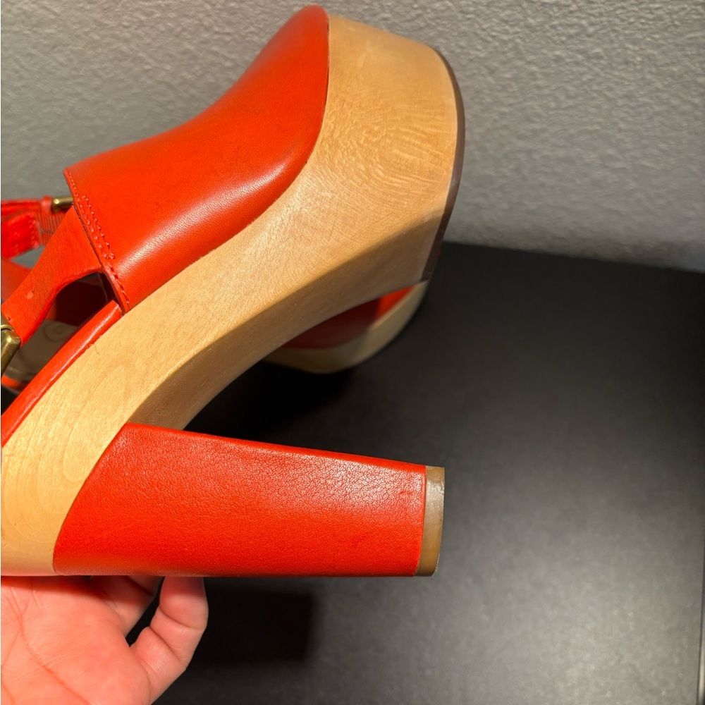 Coach Red Leather Mules with Wooden Heel - Picture 6 of 7